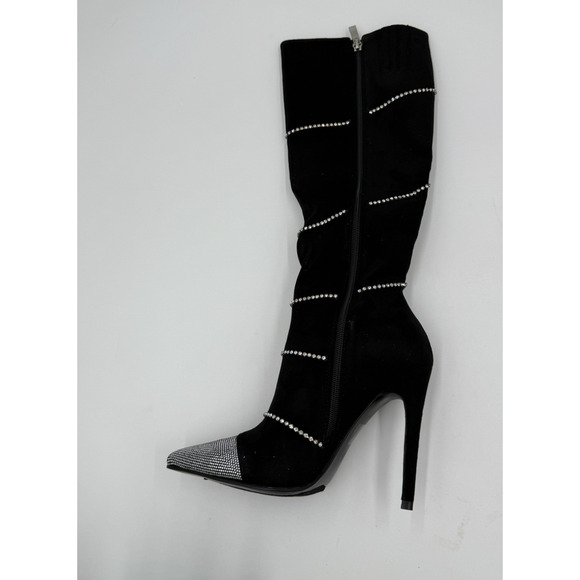 Lauren Lorraine Womens Boots Beyonce Black Rhinestones Knee Size 6.5 Statement - Picture 4 of 11